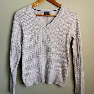 Tommy Hilfiger Women's Light Gray Cable Knit Long Sleeve Sweater Size Large